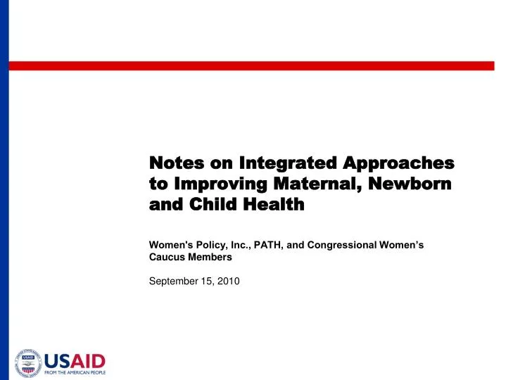 notes on integrated approaches to improving maternal newborn and child health
