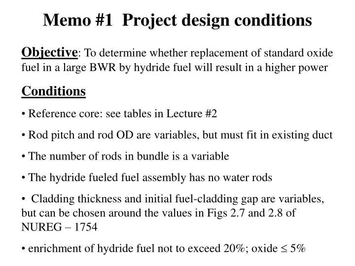 memo 1 project design conditions