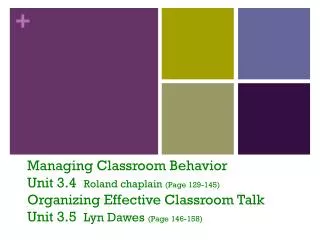 Managing Classroom Behavior Unit 3.4