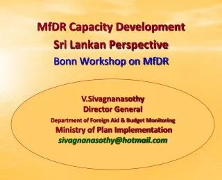 MfDR Capacity Development Sri Lankan Perspective Bonn Workshop on MfDR