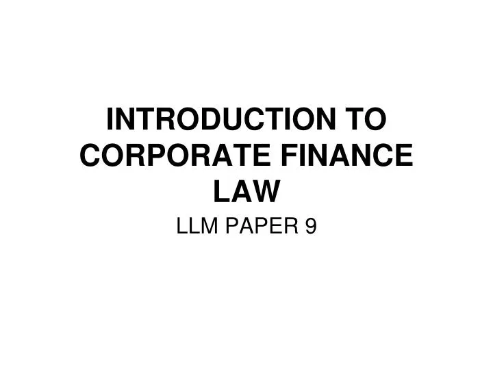introduction to corporate finance law