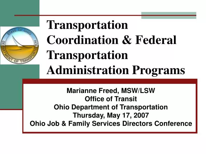 transportation coordination federal transportation administration programs