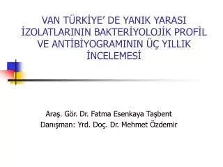 Araş. Gör. Dr. Fatma Esenkaya Taşbent Danışman: Yrd. Doç. Dr. Mehmet Özdemir