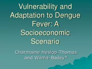 Vulnerability and Adaptation to Dengue Fever: A Socioeconomic Scenario