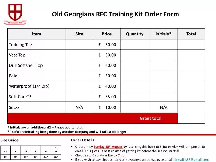 old georgians rfc training kit order form