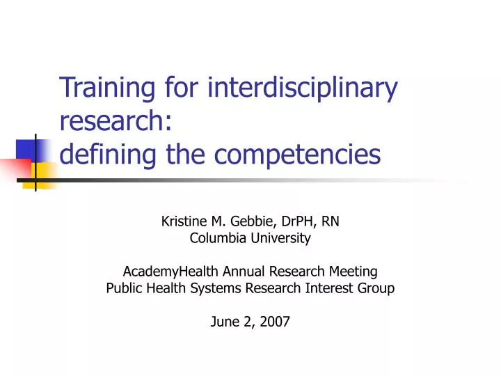 training for interdisciplinary research defining the competencies