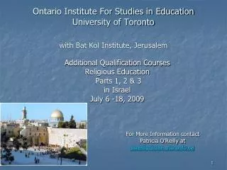 Ontario Institute For Studies in Education University of Toronto with Bat Kol Institute, Jerusalem