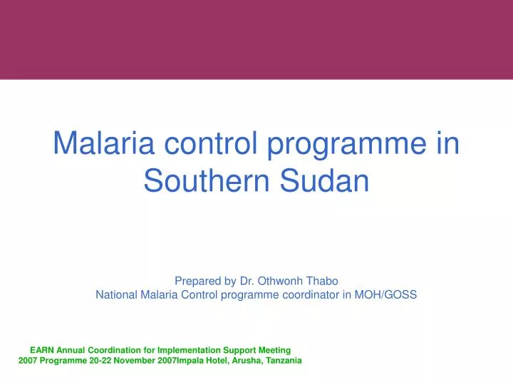 malaria control programme in southern sudan