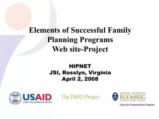 Elements of Successful Family Planning Programs Web site-Project HIPNET JSI, Rosslyn, Virginia