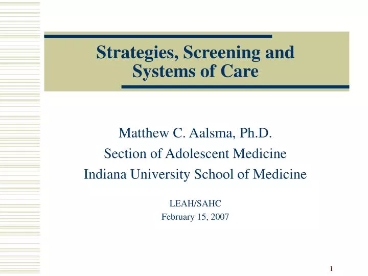strategies screening and systems of care