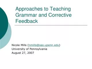 Approaches to Teaching Grammar and Corrective Feedback
