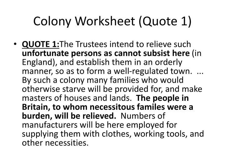 colony worksheet quote 1