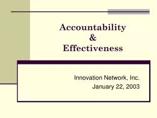 Accountability &amp; Effectiveness
