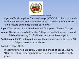 NIGERIAN YOUTHS AGAINST CLIMATE CHANGE (NYACC) IN COLLABORATION WITH WORLDVIEW MISSION
