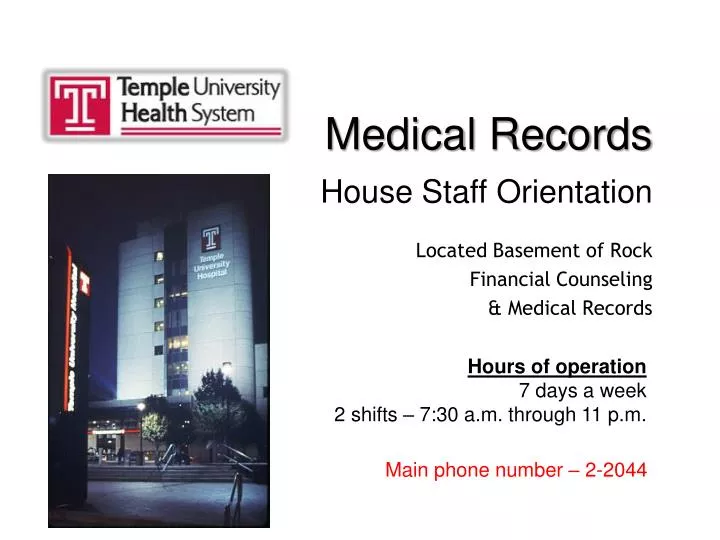 house staff orientation located basement of rock financial counseling medical records