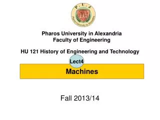 HU 121 History of Engineering and Technology