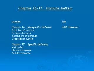 Chapter 16/17: Immune system