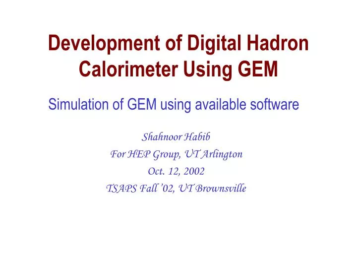 development of digital hadron calorimeter using gem