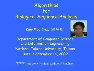 Algorithms for Biological Sequence Analysis