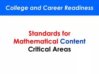 Standards for Mathematical Content Critical Areas