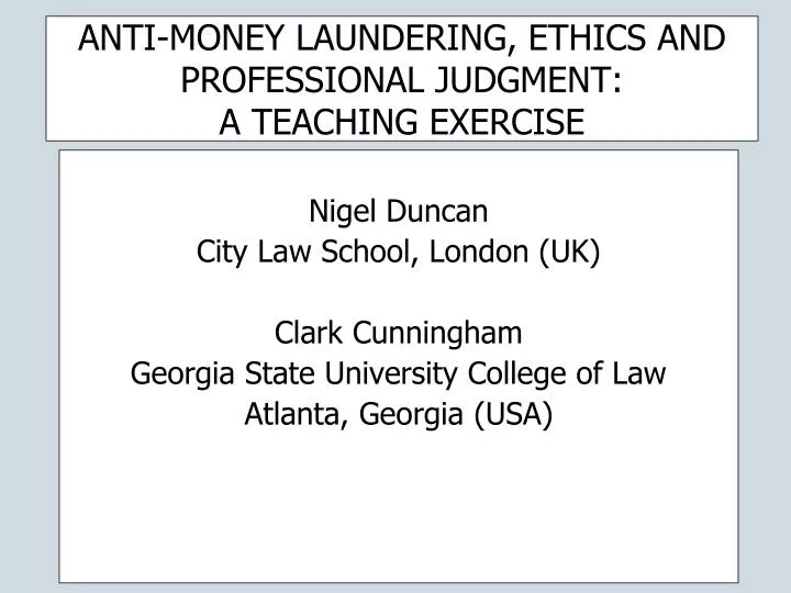 anti money laundering ethics and professional judgment a teaching exercise