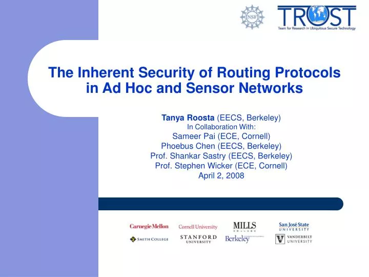 the inherent security of routing protocols in ad hoc and sensor networks