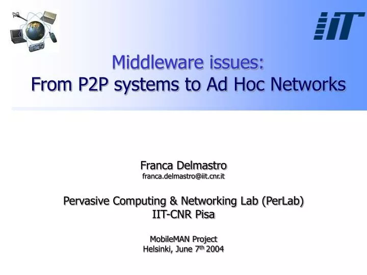 middleware issues from p2p systems to ad hoc networks