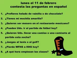 lunes el 11 de febrero contesta las preguntas en espa ol