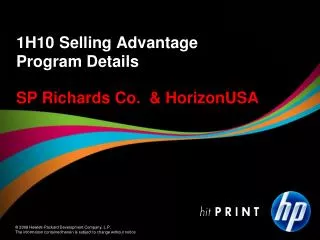 1H10 Selling Advantage Program Details SP Richards Co. &amp; HorizonUSA