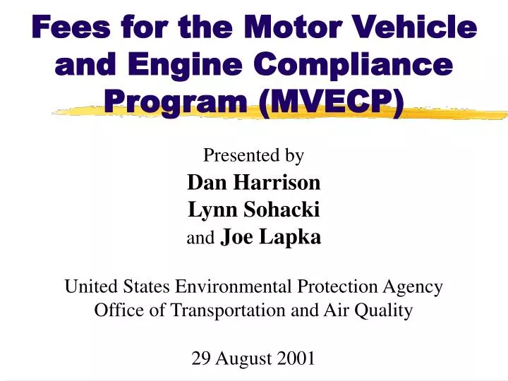 fees for the motor vehicle and engine compliance program mvecp