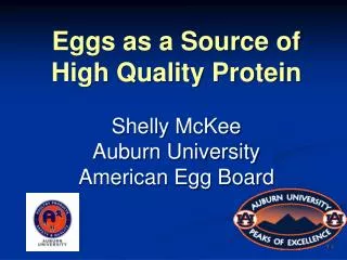 Eggs as a Source of High Quality Protein Shelly McKee Auburn University American Egg Board
