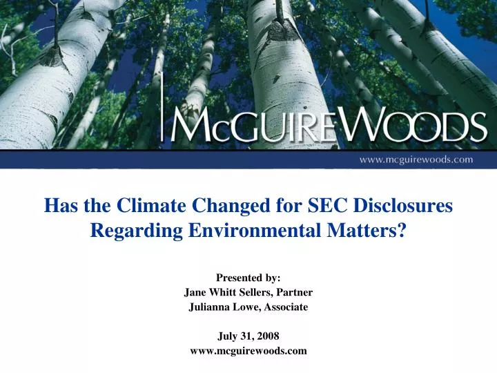 has the climate changed for sec disclosures regarding environmental matters