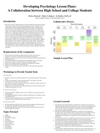 Developing Psychology Lesson Plans: A Collaboration between High School and College Students