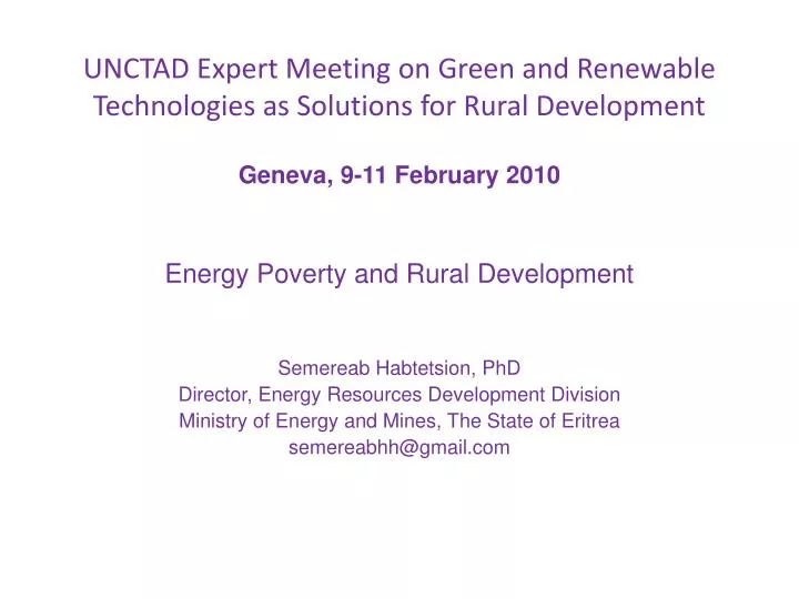unctad expert meeting on green and renewable technologies as solutions for rural development