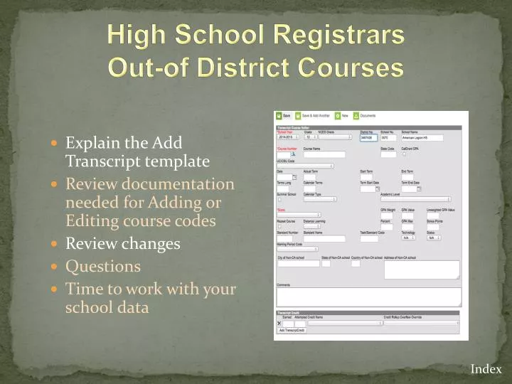 high school registrars out of district courses