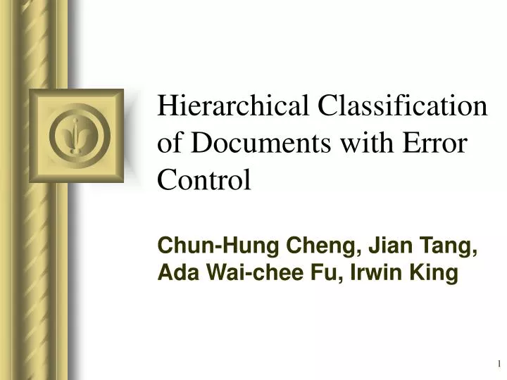 hierarchical classification of documents with error control
