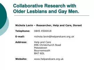 Collaborative Research with Older Lesbians and Gay Men.