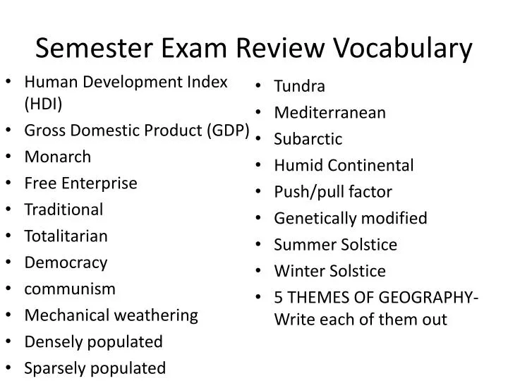 semester exam review vocabulary