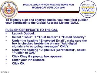 DIGITAL ENCRYPTION INSTRUCTIONS FOR MICROSOFT OUTLOOK 2007