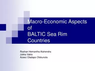 Macro-Economic Aspects of BALTIC Sea Rim Countries