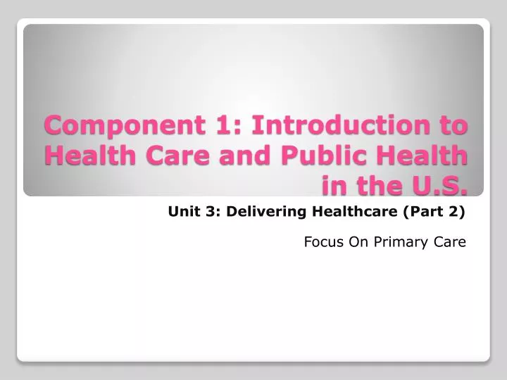 component 1 introduction to health care and public health in the u s