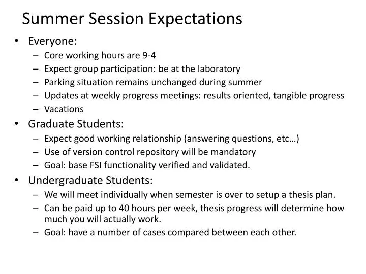 summer session expectations