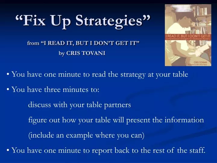 fix up strategies from i read it but i don t get it by cris tovani