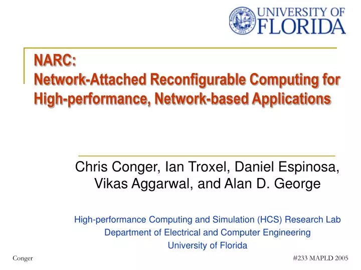 narc network attached reconfigurable computing for high performance network based applications