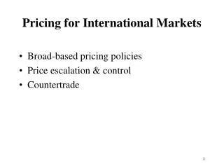 Pricing for International Markets