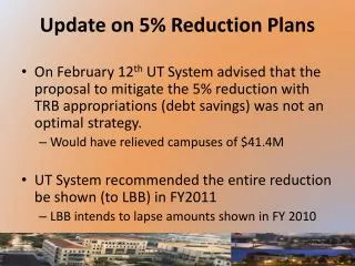 Update on 5% Reduction Plans