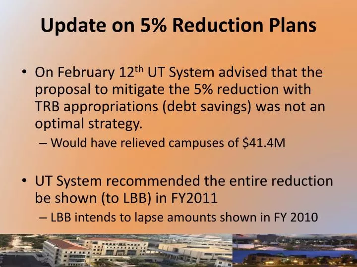update on 5 reduction plans