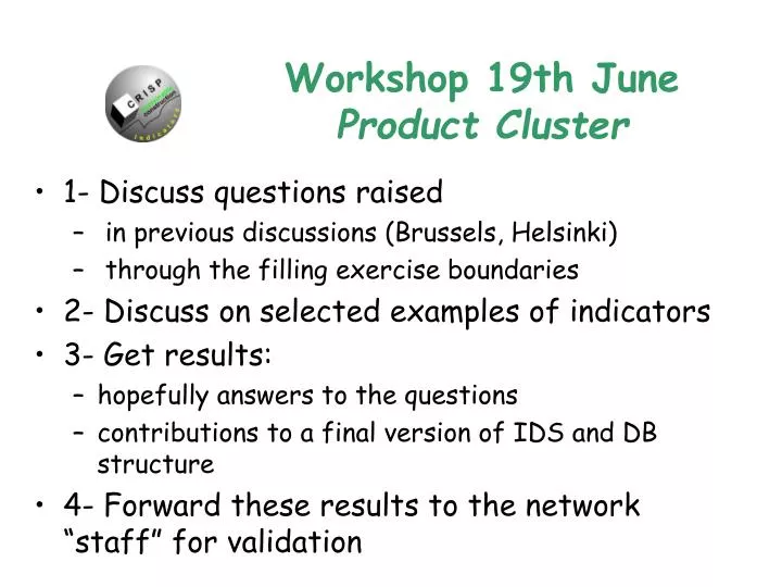 workshop 19th june product cluster