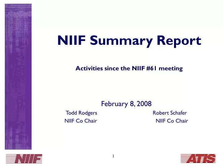 niif summary report activities since the niif 61 meeting