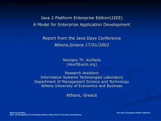 Java 2 Platform Enterprise Edition(J2EE) A Model for Enterprise Application Development